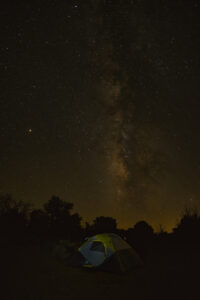 A tent under the night stars on Hunts Mesa Arizona